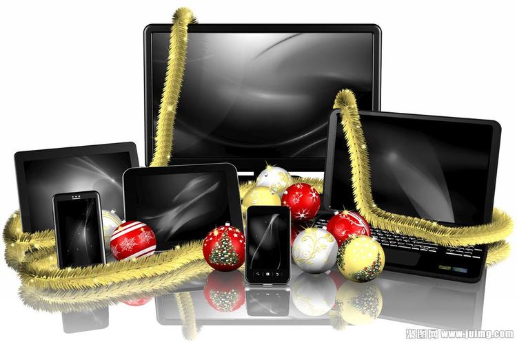 关键词: 黑色时尚数码电器与圣诞球图片素材, 黑色时尚数码电器与圣诞